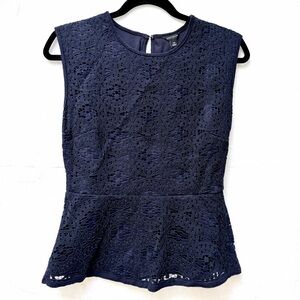 Ann Taylor Lace Peplum Top Navy Blue [S]